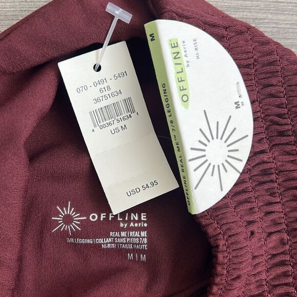 AERIE OFFLINE Real Me Smocked Waistband 7/8 Legging Medium Dark Red Active NWT - Picture 2 of 8